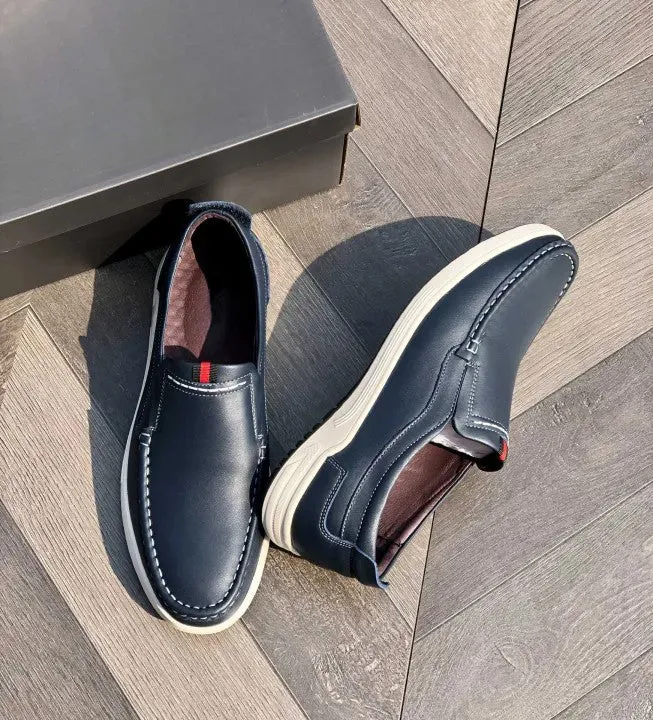 25072-Blue Genuine Cowhide Leather Casual Shoes For Men