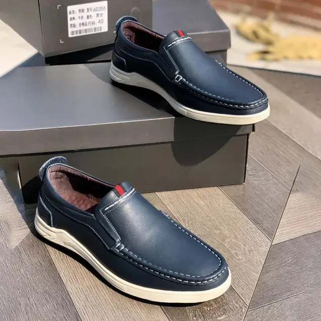 25072-Blue Genuine Cowhide Leather Casual Shoes For Men