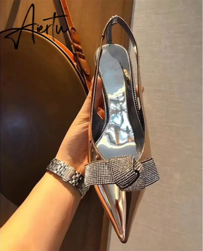 Aiertu Brand Slingback Women Pumps Luxury Rhinestones Butterfly Party Wedding Shoes Elegant  High heels Summer Prom Shoes Sandals