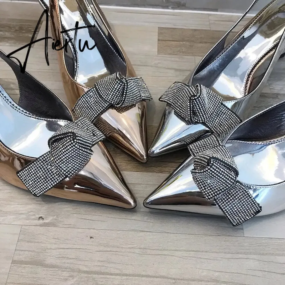 Aiertu Brand Slingback Women Pumps Luxury Rhinestones Butterfly Party Wedding Shoes Elegant  High heels Summer Prom Shoes Sandals