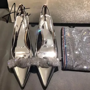 Aiertu Brand Slingback Women Pumps Luxury Rhinestones Butterfly Party Wedding Shoes Elegant  High heels Summer Prom Shoes Sandals