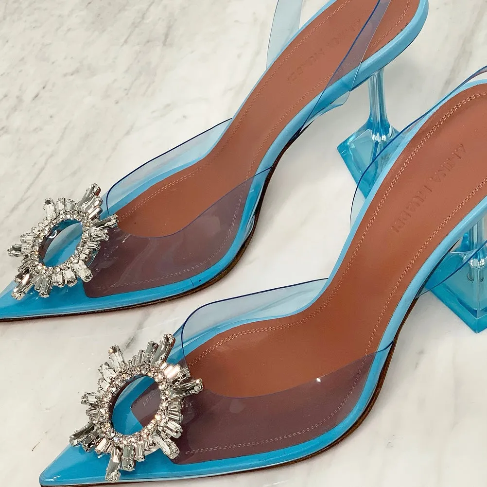 Amina Muaddi Begum Pale Blue Crystal Slingback