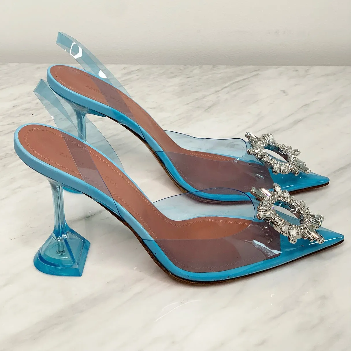 Amina Muaddi Begum Pale Blue Crystal Slingback