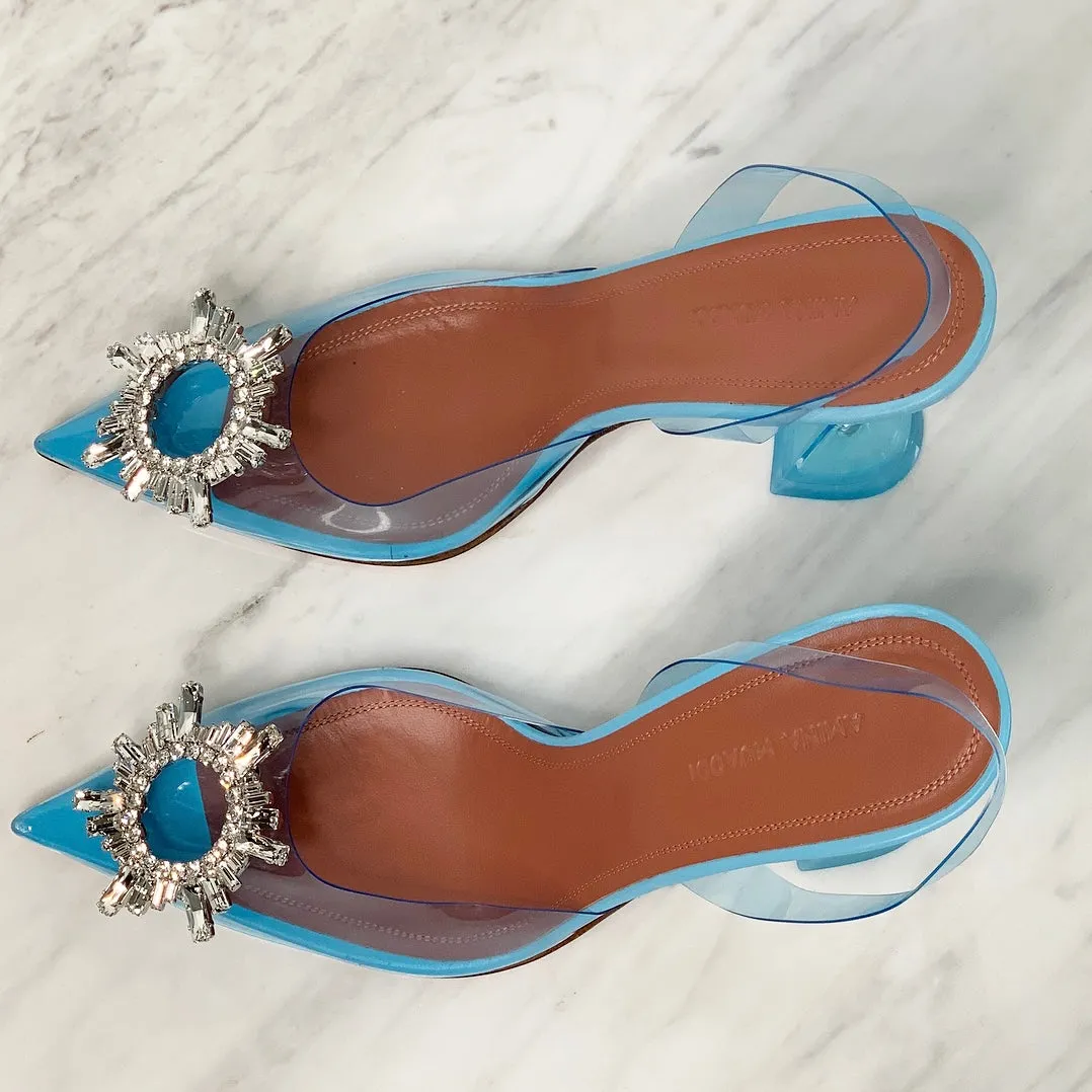 Amina Muaddi Begum Pale Blue Crystal Slingback