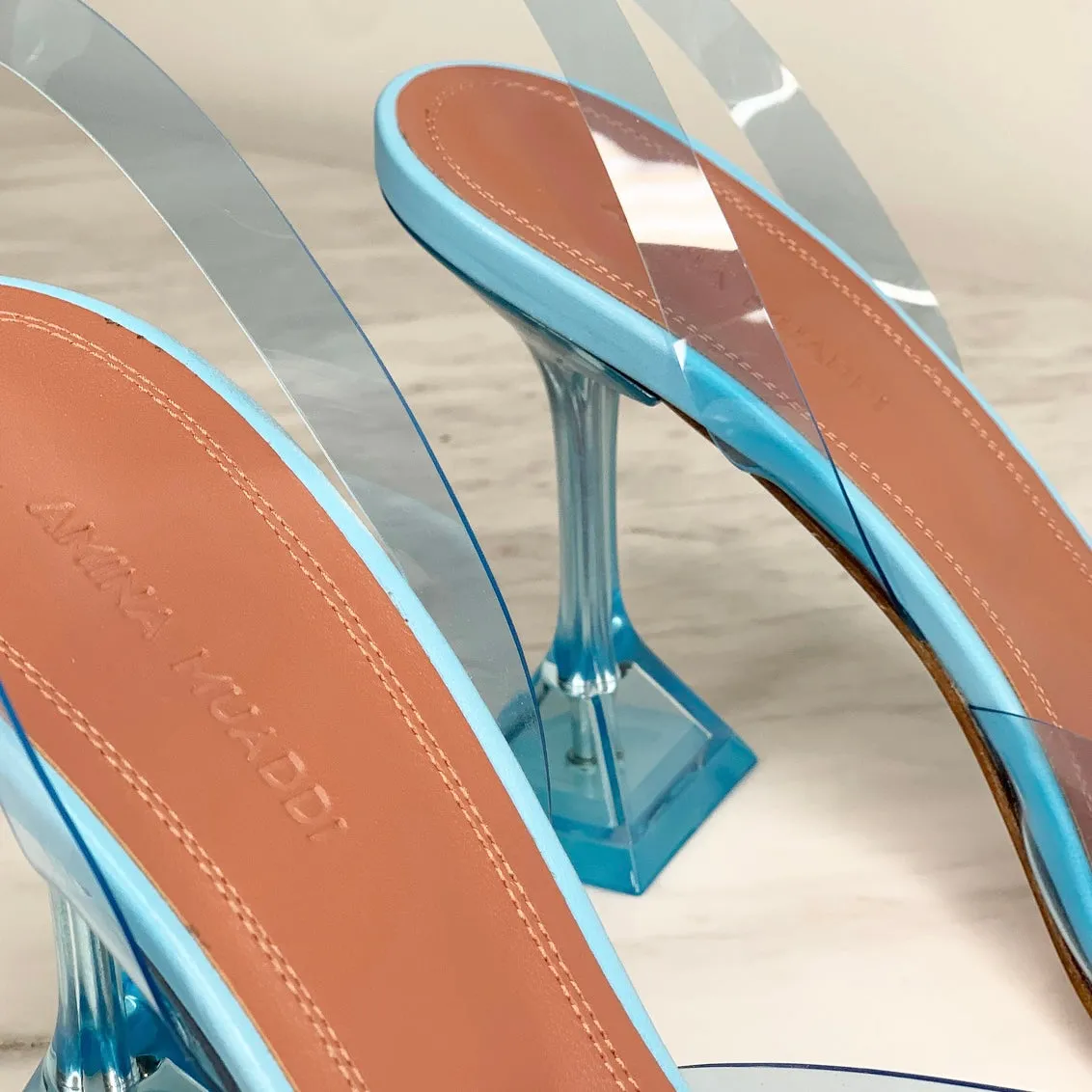Amina Muaddi Begum Pale Blue Crystal Slingback