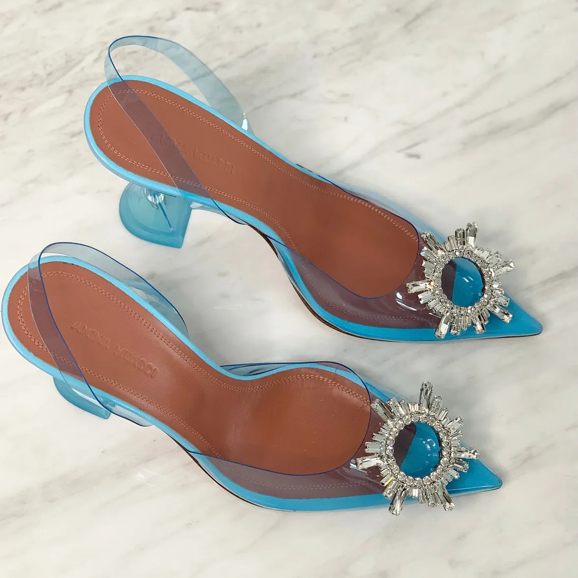 Amina Muaddi Begum Pale Blue Crystal Slingback