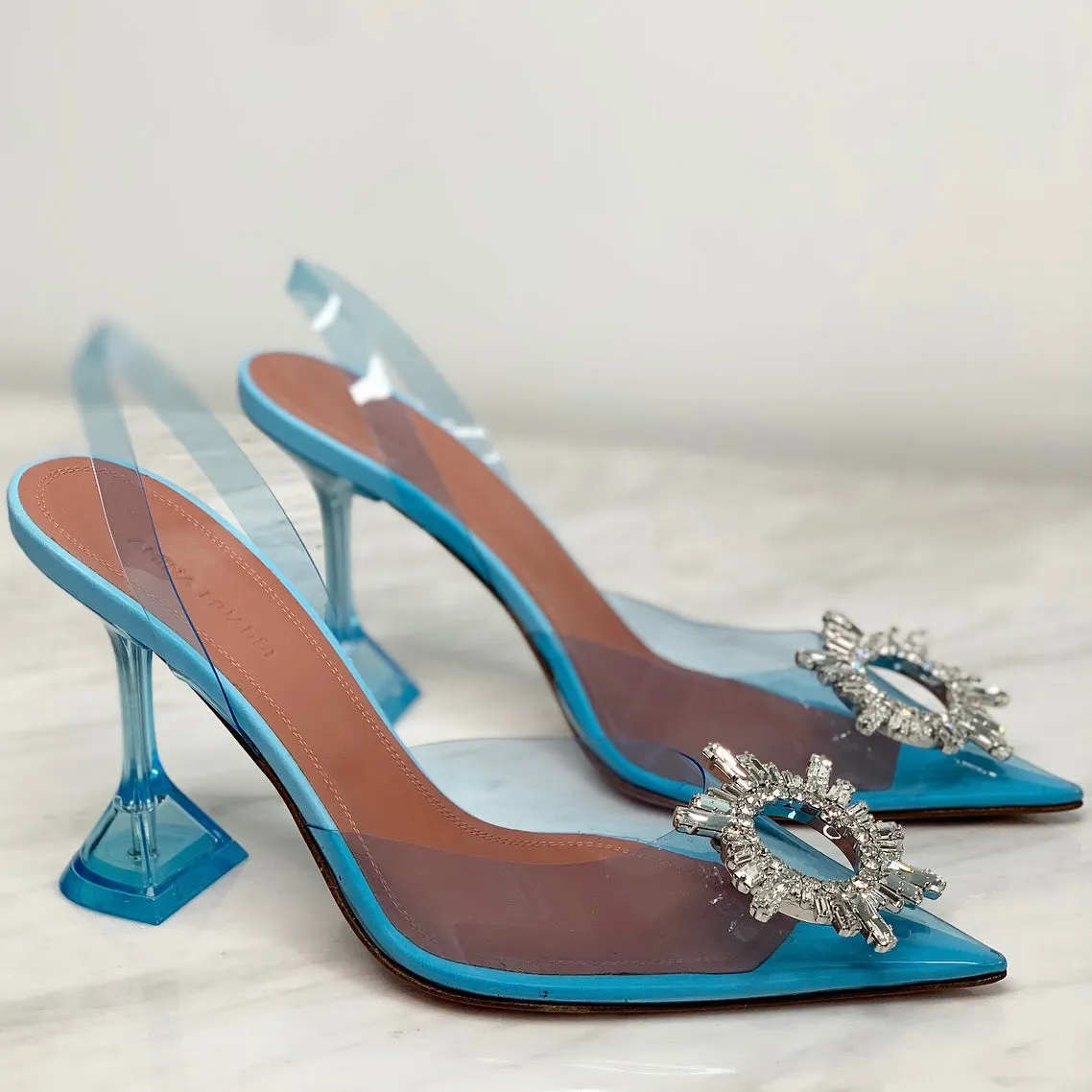 Amina Muaddi Begum Pale Blue Crystal Slingback