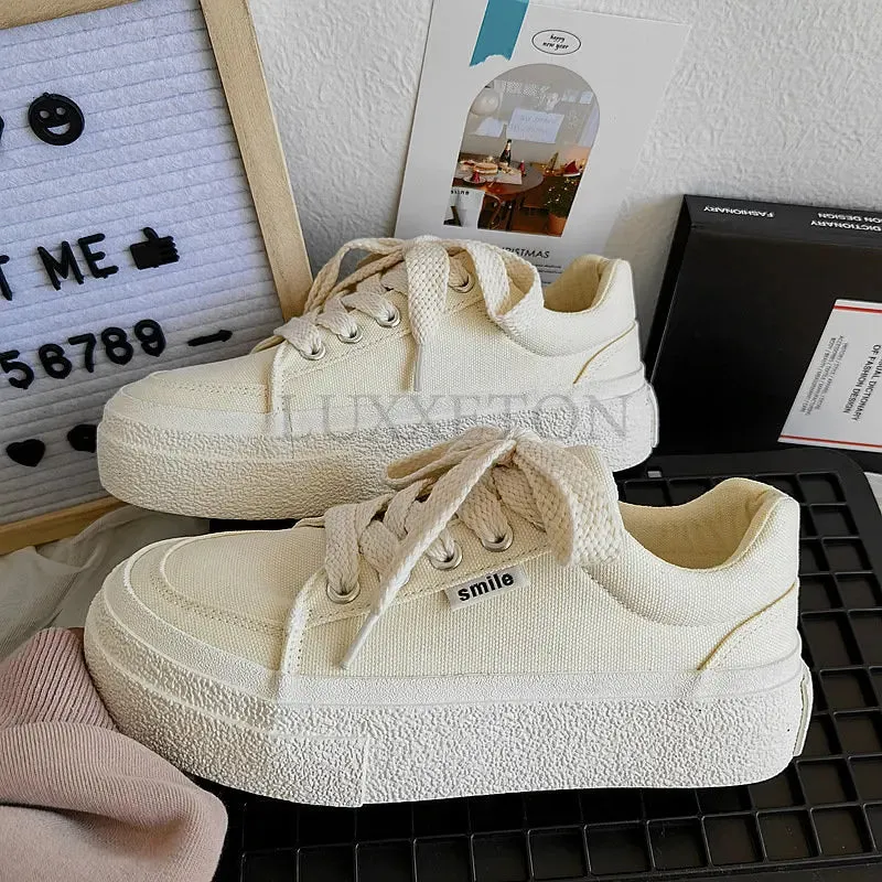 binfenxie  -  Shoes Women Platform Casual Women Sports Shoes Tennis Sneakers Ladies Flats Lace Up Female Pink Vulcanized Shoes