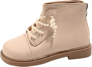 Boys Big Girls Pearl Lace Up Casual Outdoor Hiking Ankle Boots Toddler Comfortable Winter Warm Snow Chunky Boots