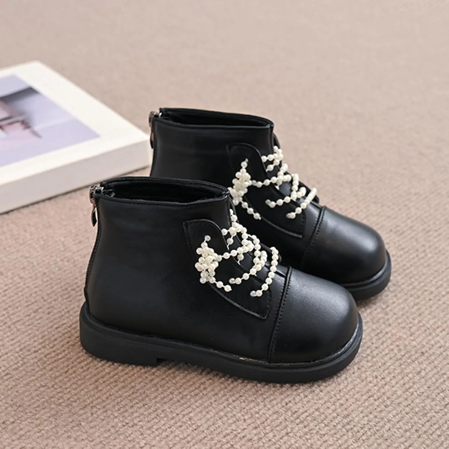 Boys Big Girls Pearl Lace Up Casual Outdoor Hiking Ankle Boots Toddler Comfortable Winter Warm Snow Chunky Boots