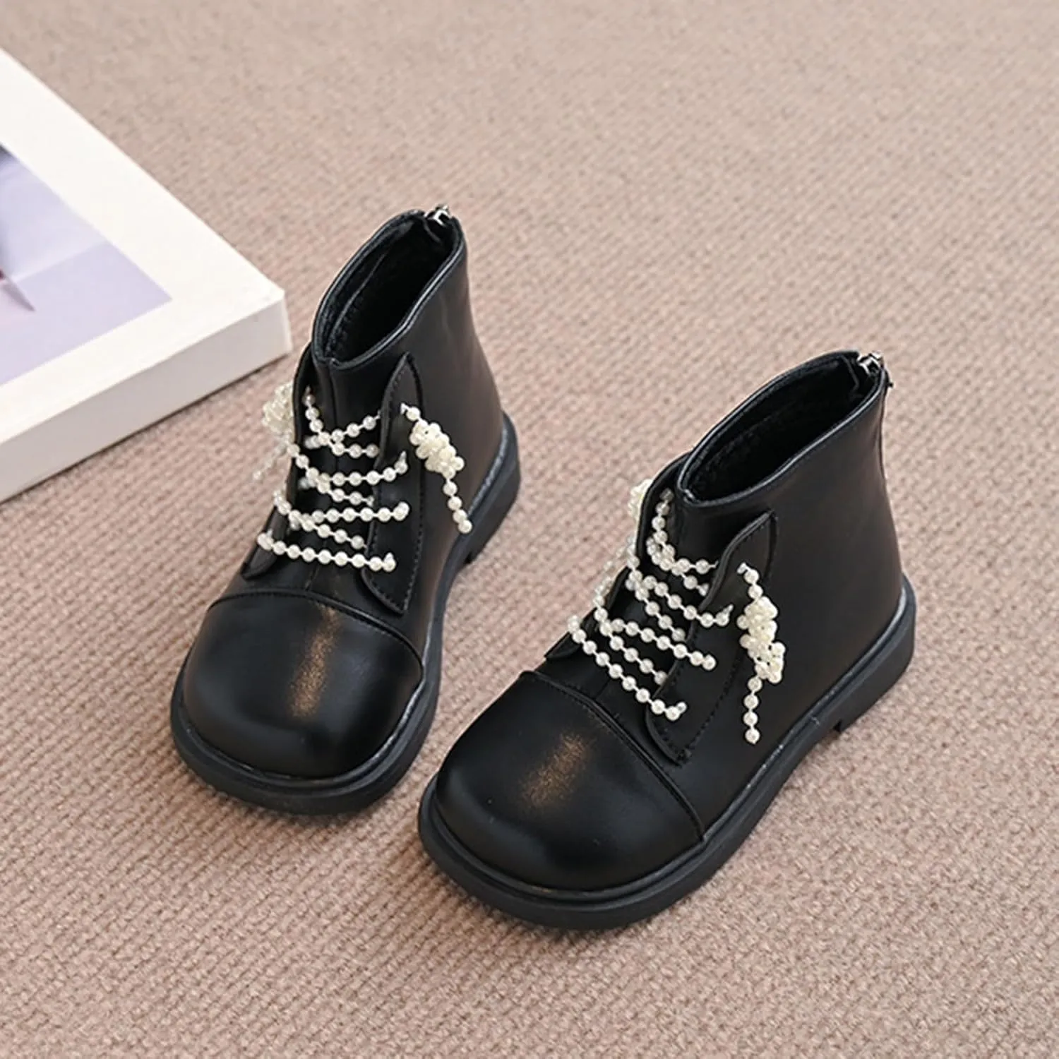 Boys Big Girls Pearl Lace Up Casual Outdoor Hiking Ankle Boots Toddler Comfortable Winter Warm Snow Chunky Boots