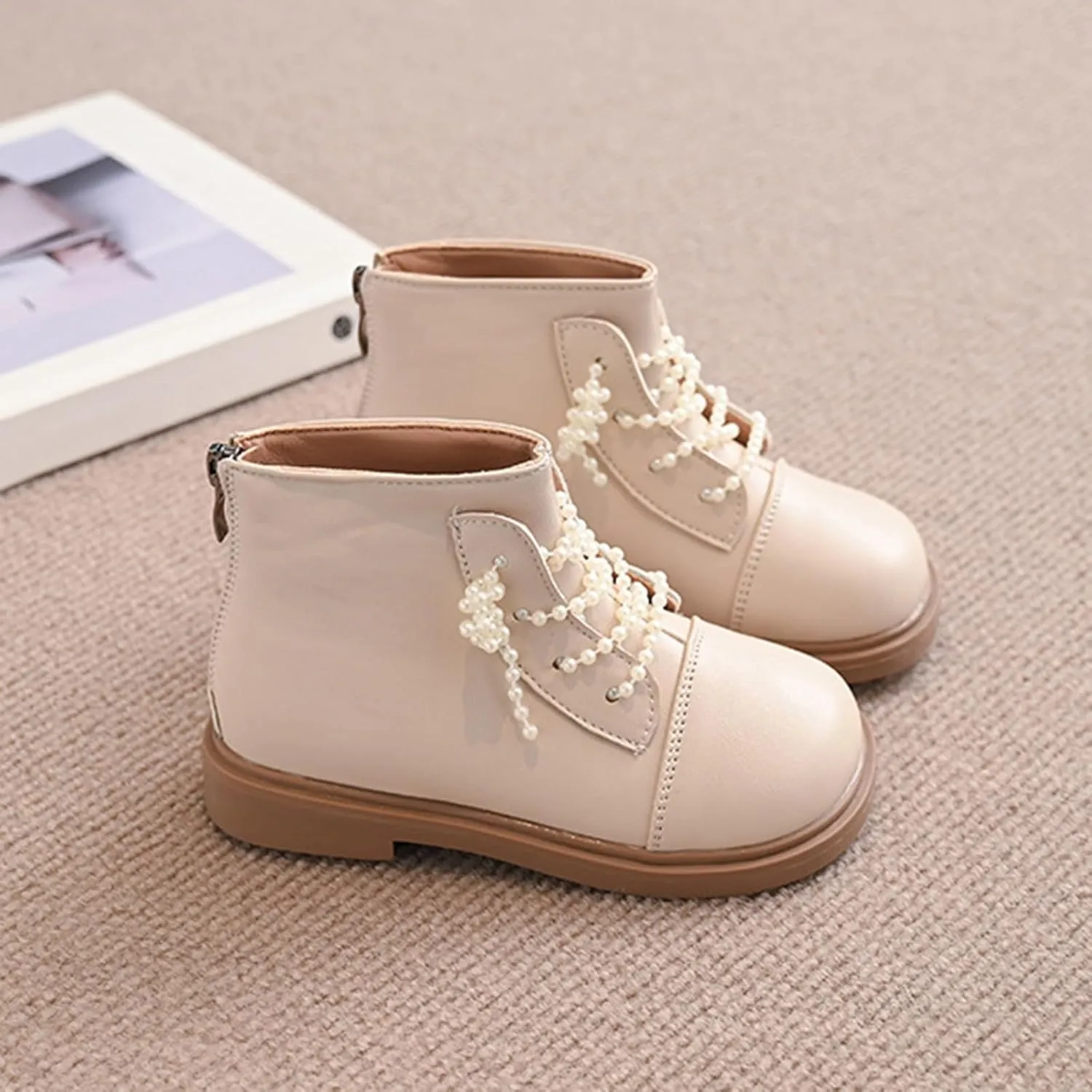 Boys Big Girls Pearl Lace Up Casual Outdoor Hiking Ankle Boots Toddler Comfortable Winter Warm Snow Chunky Boots