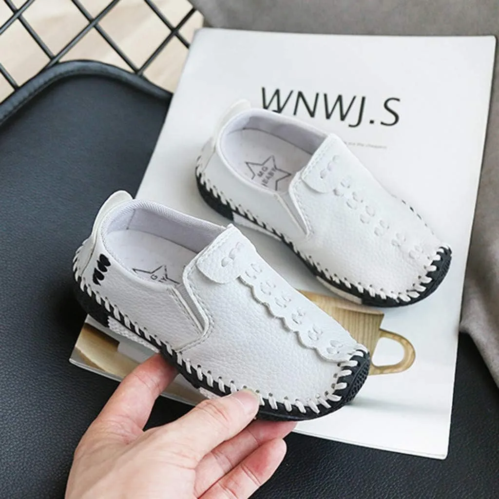 Boys Girls Leather Loafers Slip-On Oxford Flats Boat Dress Schooling Daily Walking Shoes Children Anti-Slip Sports Shoes