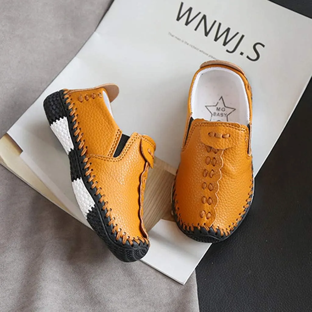 Boys Girls Leather Loafers Slip-On Oxford Flats Boat Dress Schooling Daily Walking Shoes Children Anti-Slip Sports Shoes