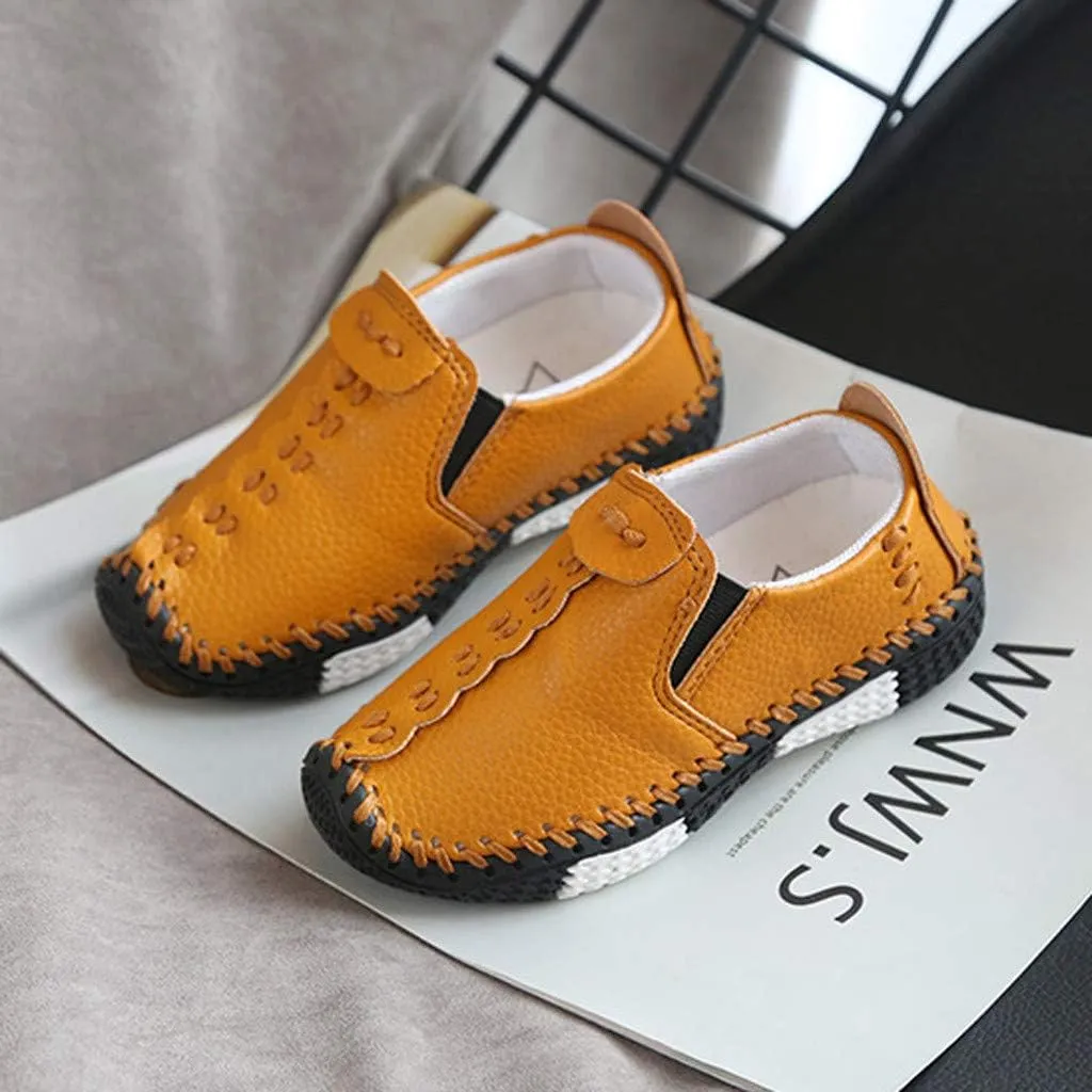 Boys Girls Leather Loafers Slip-On Oxford Flats Boat Dress Schooling Daily Walking Shoes Children Anti-Slip Sports Shoes