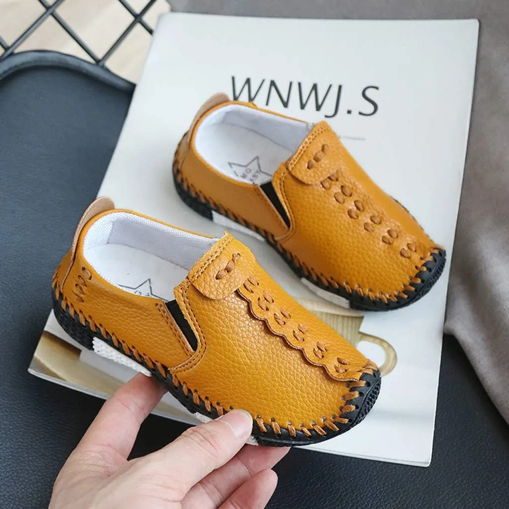 Boys Girls Leather Loafers Slip-On Oxford Flats Boat Dress Schooling Daily Walking Shoes Children Anti-Slip Sports Shoes