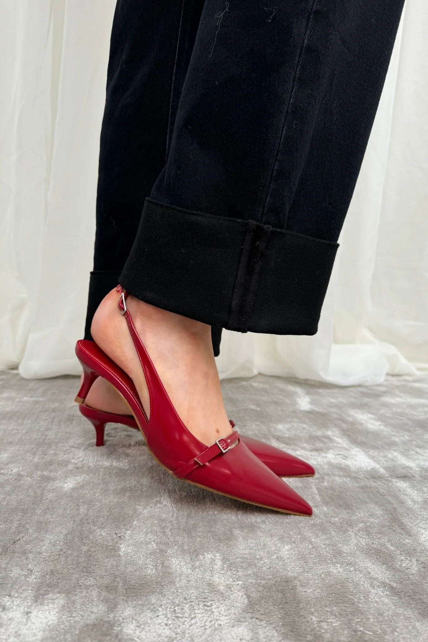 Cathy Buckle Slingback In Wine Red