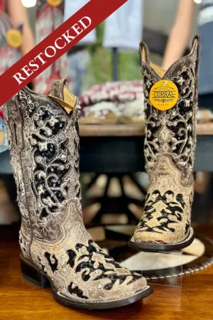 Corral Floral Embroidered Sequin Inlay Square Toe Boot
