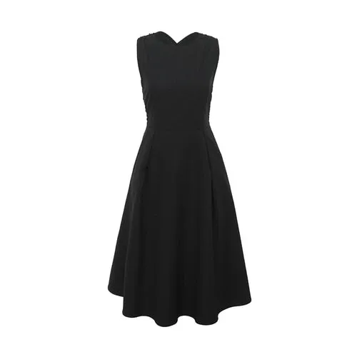 Criss Cross Back Dress With Pockets - Black