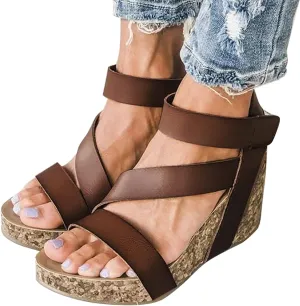 Eduavar Summer Sandals for Women, Orthopedic Sandals for Women Leather Wedge Platform Sandals Open Toe Sandals Shoes