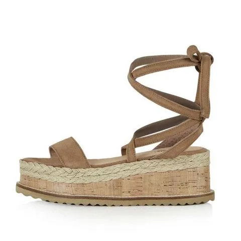 elveswallet Leather Wedge Sandals Casual Lace Up Shoes