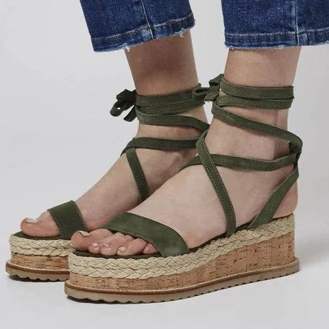 elveswallet Leather Wedge Sandals Casual Lace Up Shoes