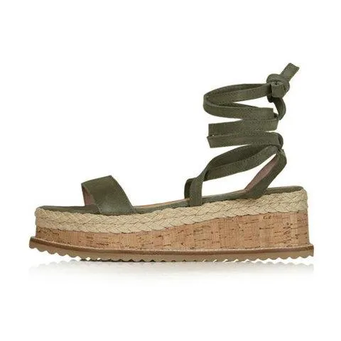elveswallet Leather Wedge Sandals Casual Lace Up Shoes