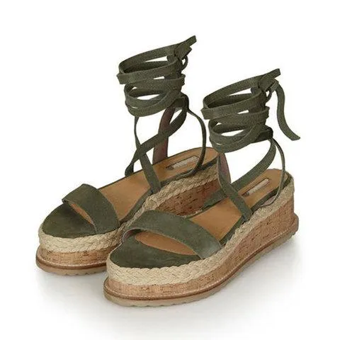 elveswallet Leather Wedge Sandals Casual Lace Up Shoes