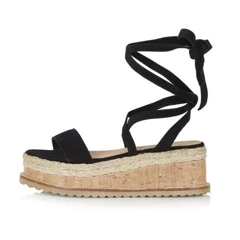 elveswallet Leather Wedge Sandals Casual Lace Up Shoes