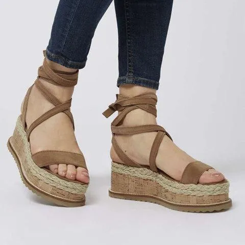 elveswallet Leather Wedge Sandals Casual Lace Up Shoes