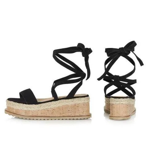 elveswallet Leather Wedge Sandals Casual Lace Up Shoes