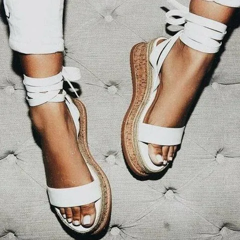 elveswallet Leather Wedge Sandals Casual Lace Up Shoes