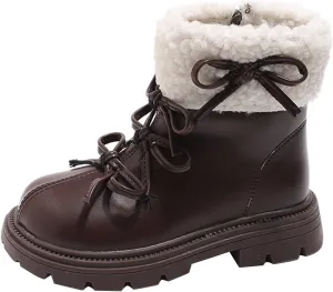 Fashion Big Kids Winter Combat Boots with Fleece Lined Waterproof Warm Side Zipper Comfortable Chunky Snow Shoes