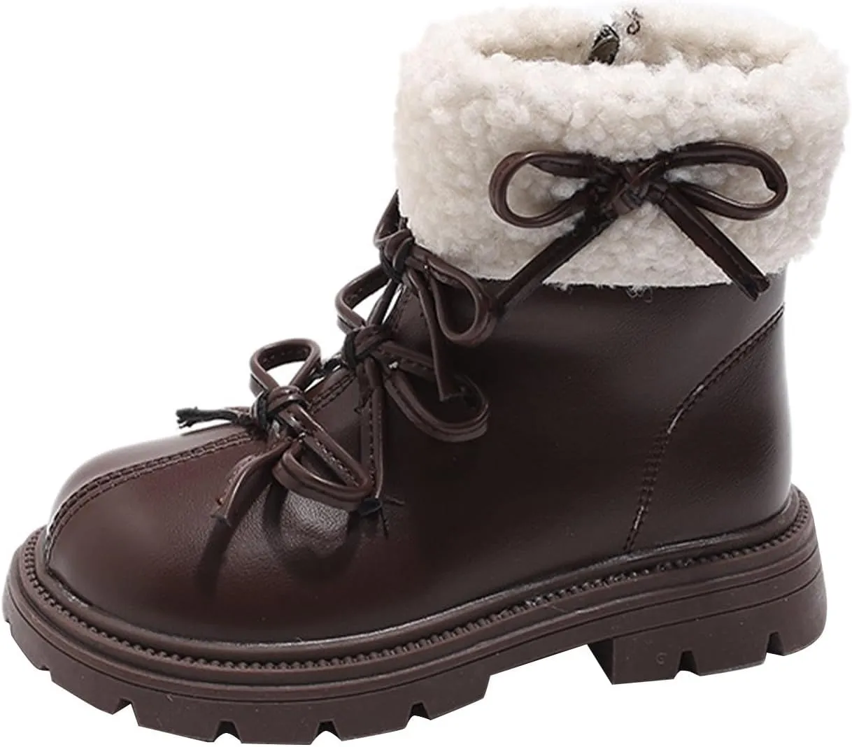 Fashion Big Kids Winter Combat Boots with Fleece Lined Waterproof Warm Side Zipper Comfortable Chunky Snow Shoes