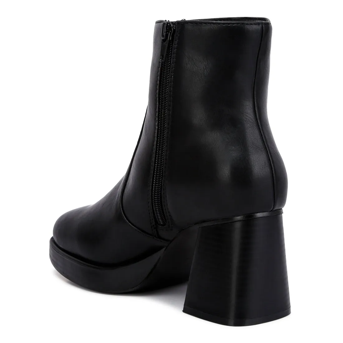 Faux Leather Side Zipper Closure Boots