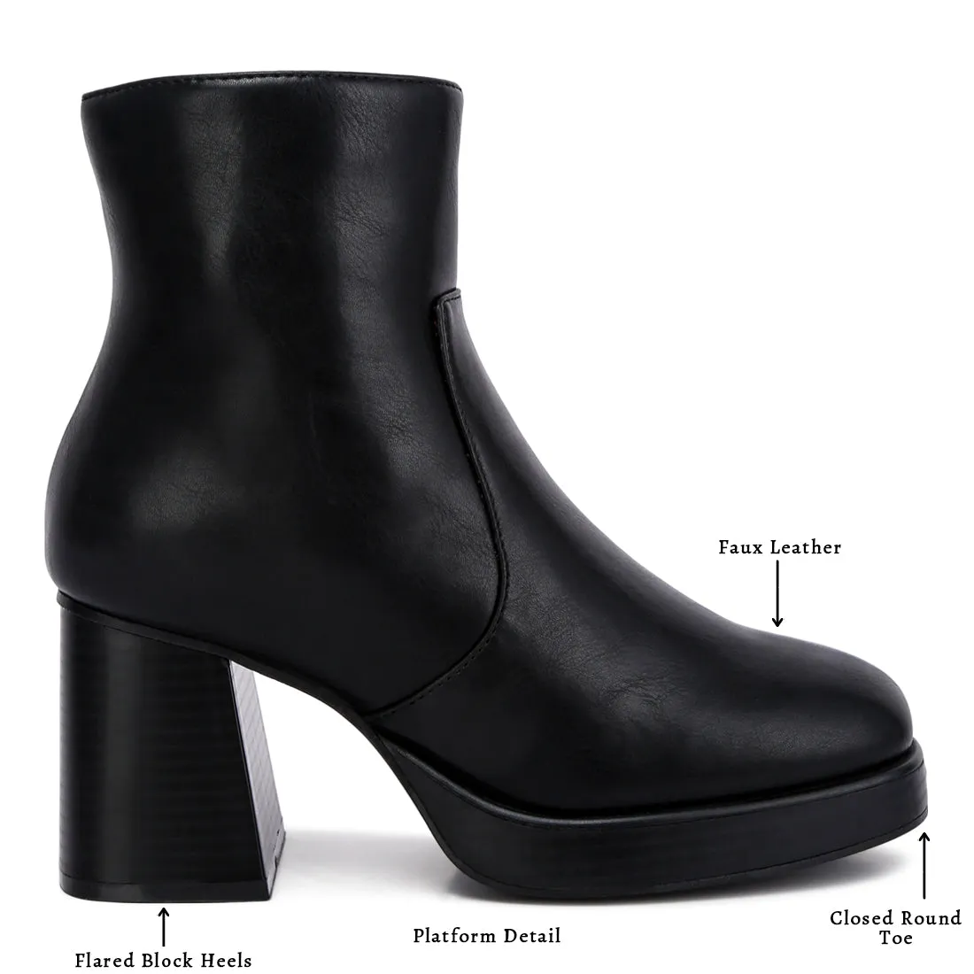 Faux Leather Side Zipper Closure Boots