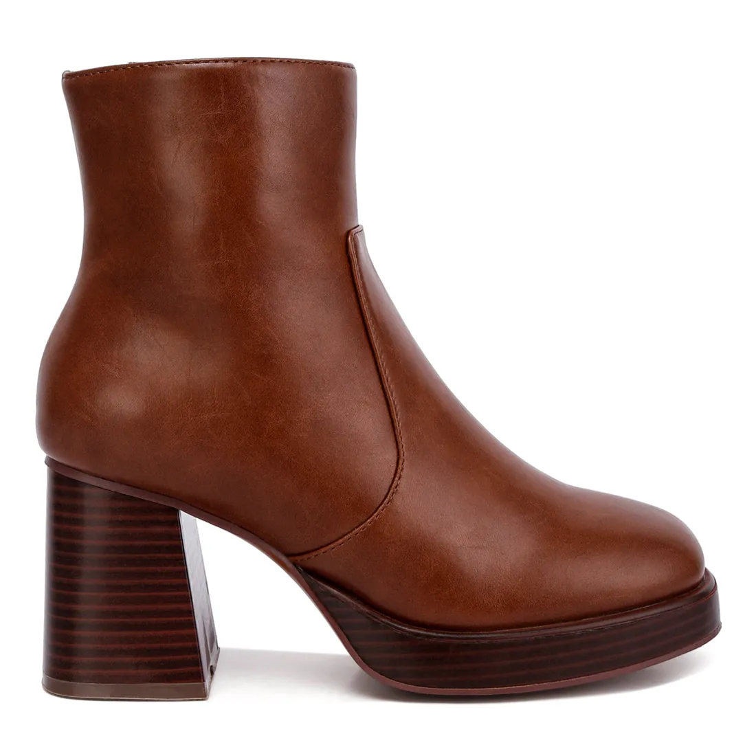 Faux Leather Side Zipper Closure Boots