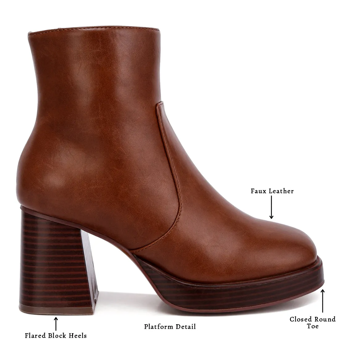 Faux Leather Side Zipper Closure Boots