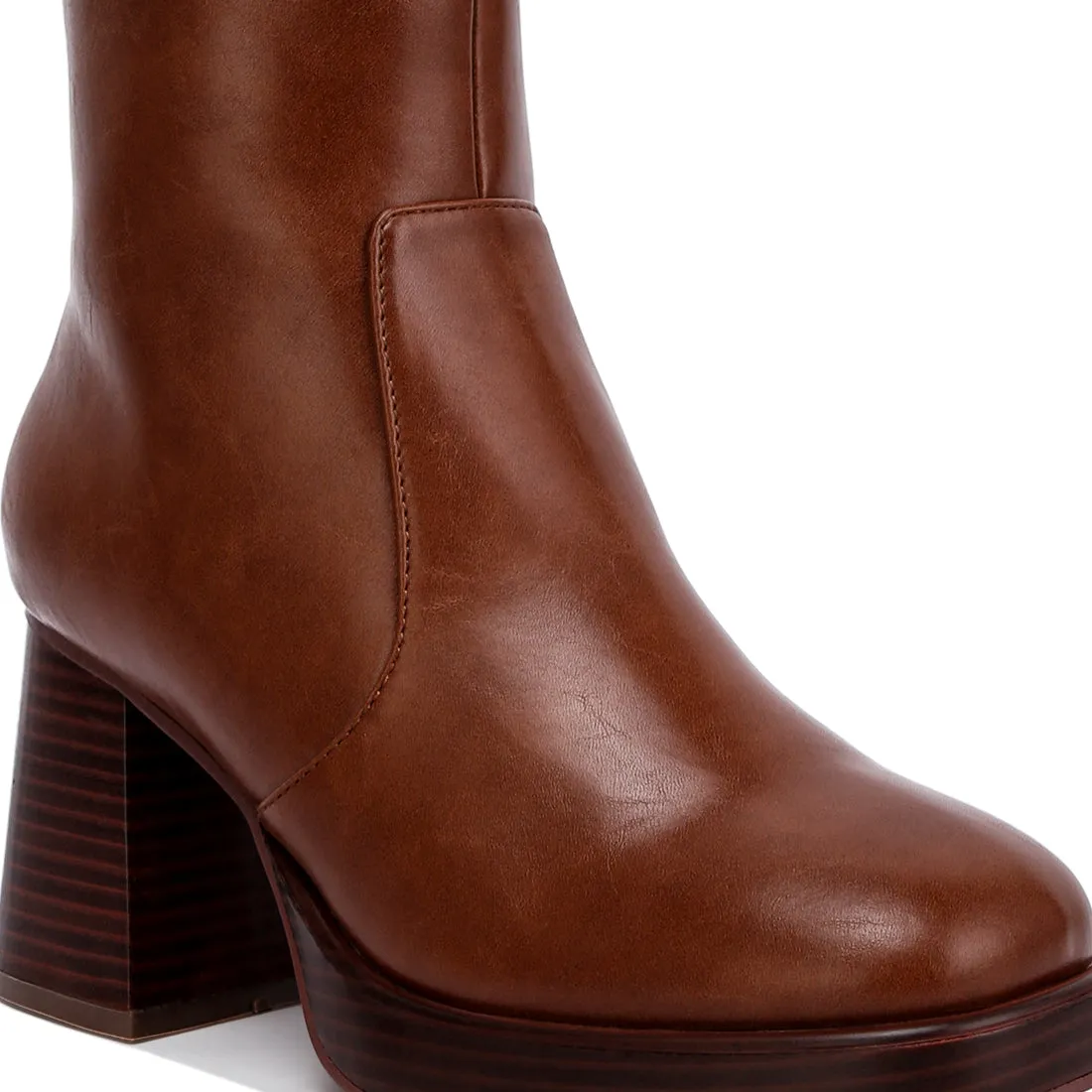 Faux Leather Side Zipper Closure Boots