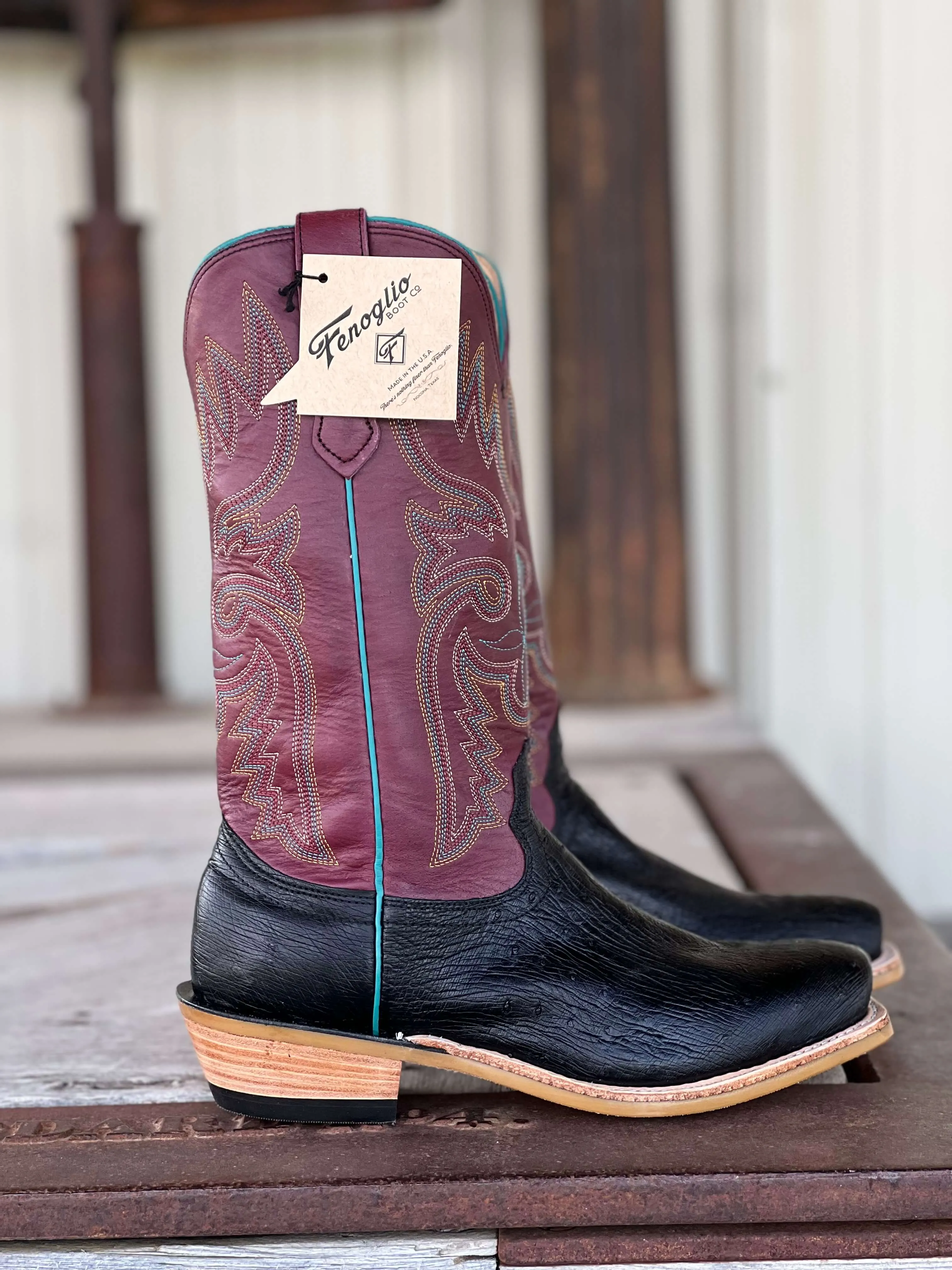 Fenoglio Boot Co. | Black Smooth Ostrich Cabernet Boot