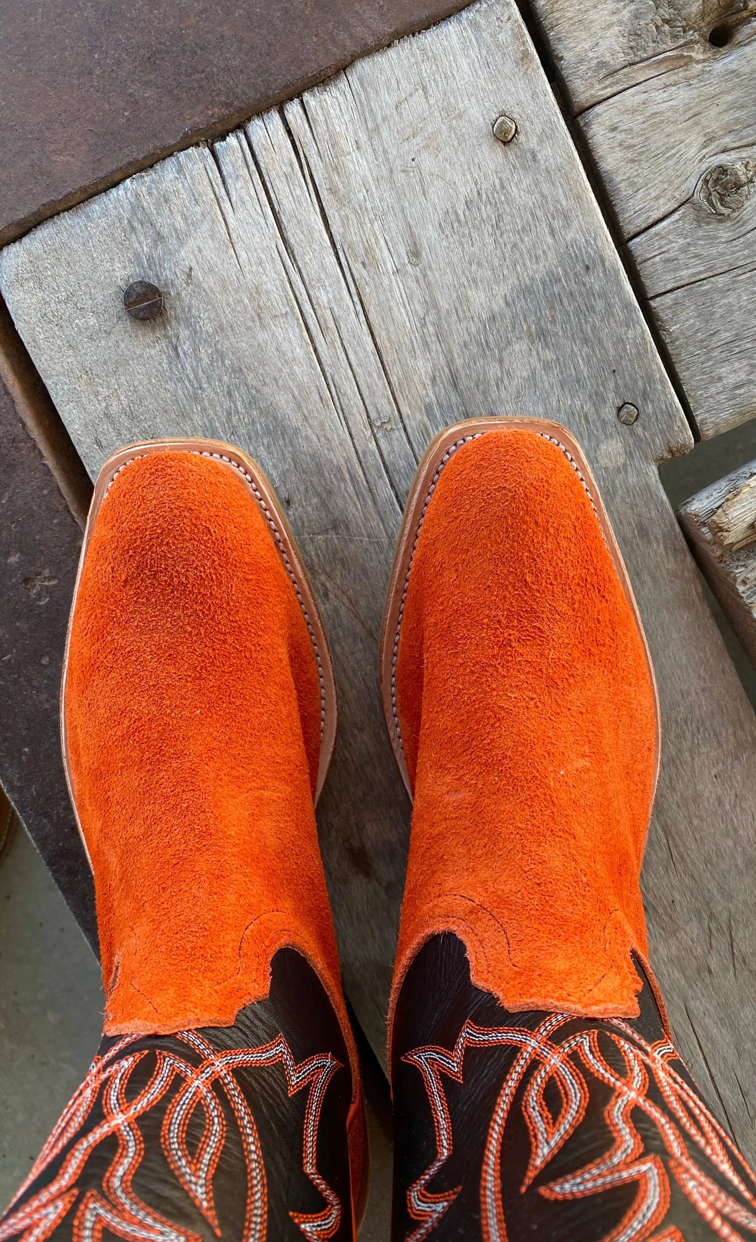Fenoglio Boot Co. | Orange Roughout Black Smooth Italian