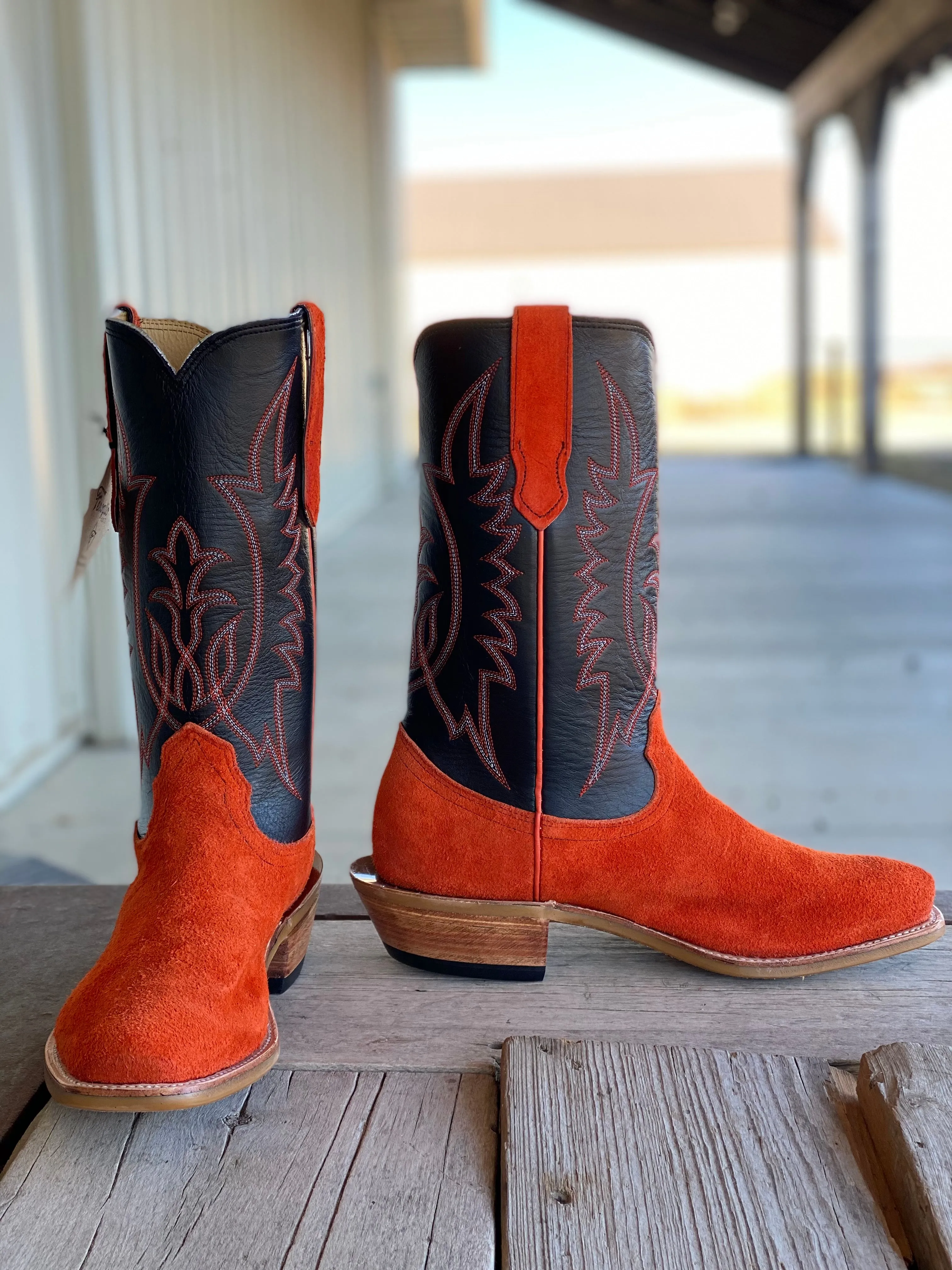 Fenoglio Boot Co. | Orange Roughout Black Smooth Italian