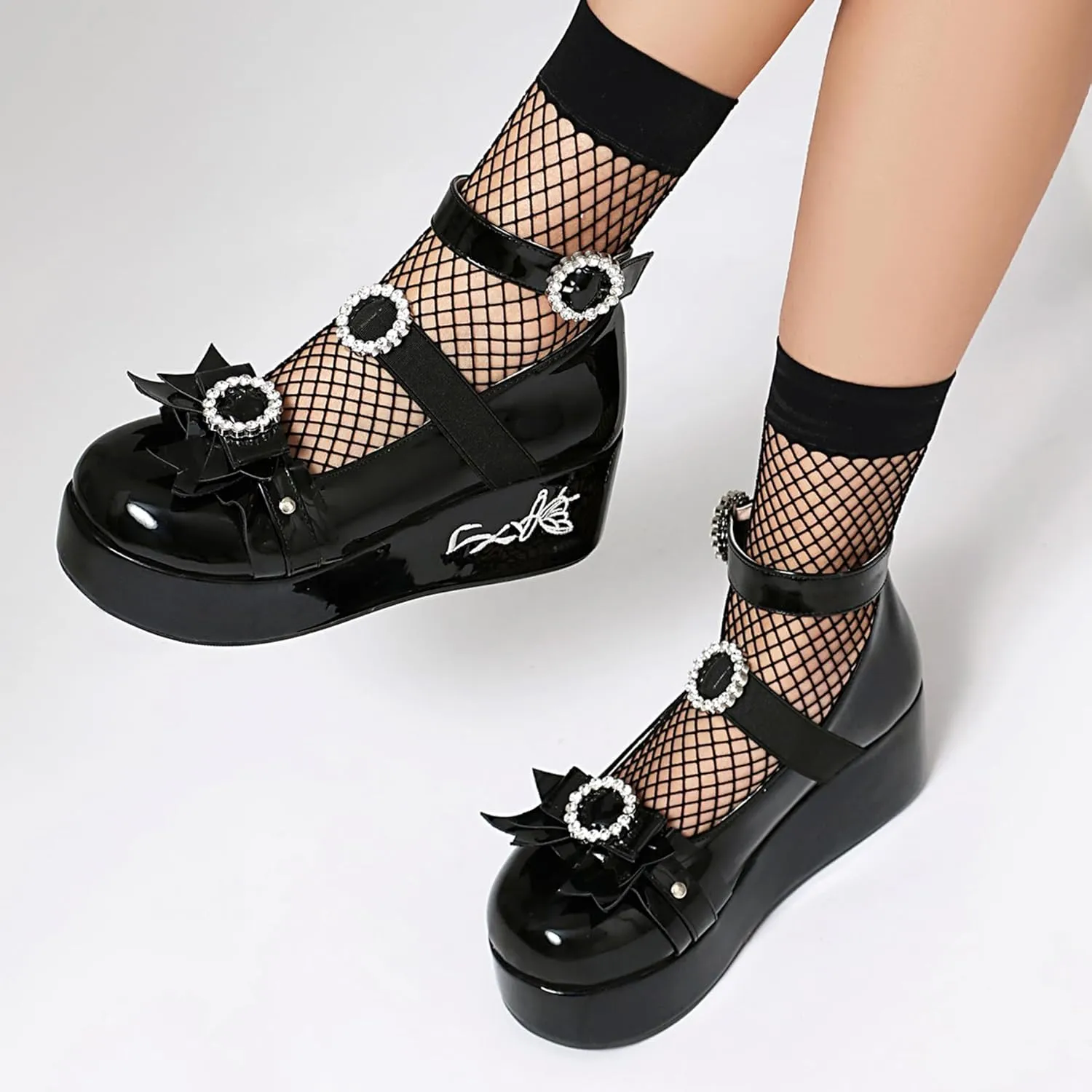 Gicoiz Gothic Mary Jane Women Patent Bow Pumps Wedge