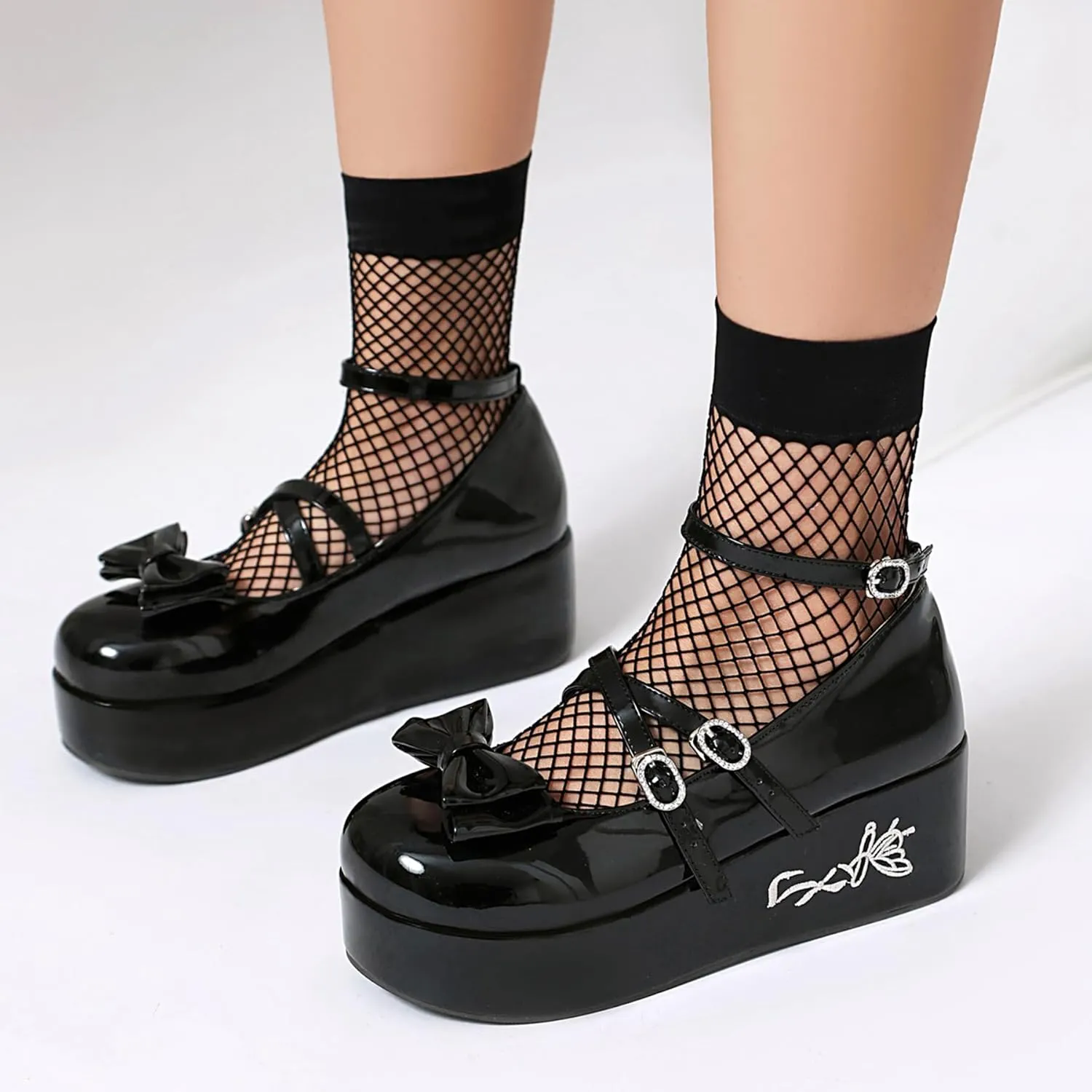 Gicoiz Gothic Mary Jane Women Patent Bow Pumps Wedge