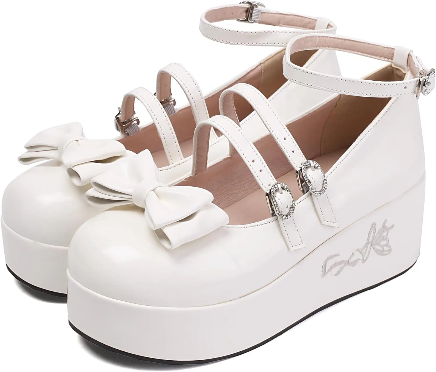 Gicoiz Gothic Mary Jane Women Patent Bow Pumps Wedge