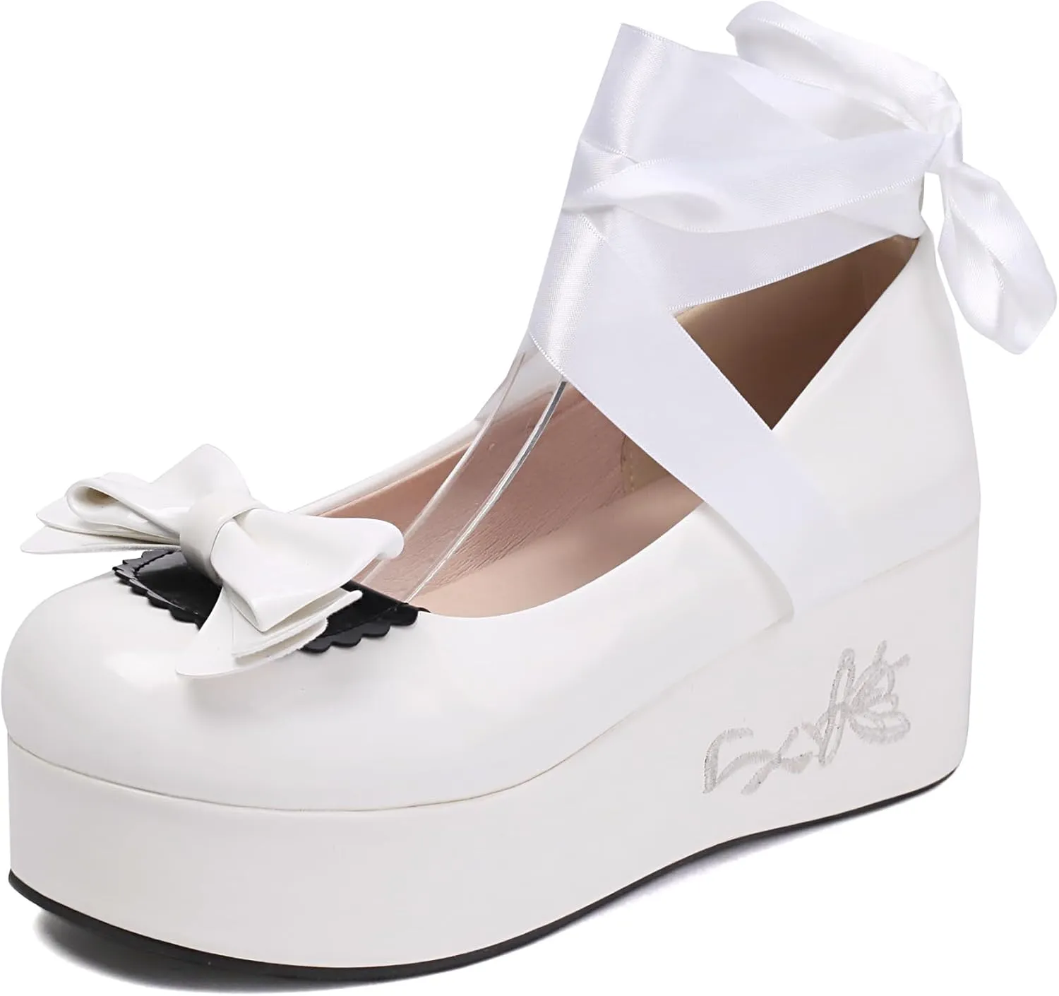 Gicoiz Gothic Mary Jane Women Patent Bow Pumps Wedge