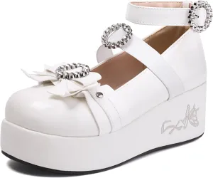Gicoiz Gothic Mary Jane Women Patent Bow Pumps Wedge