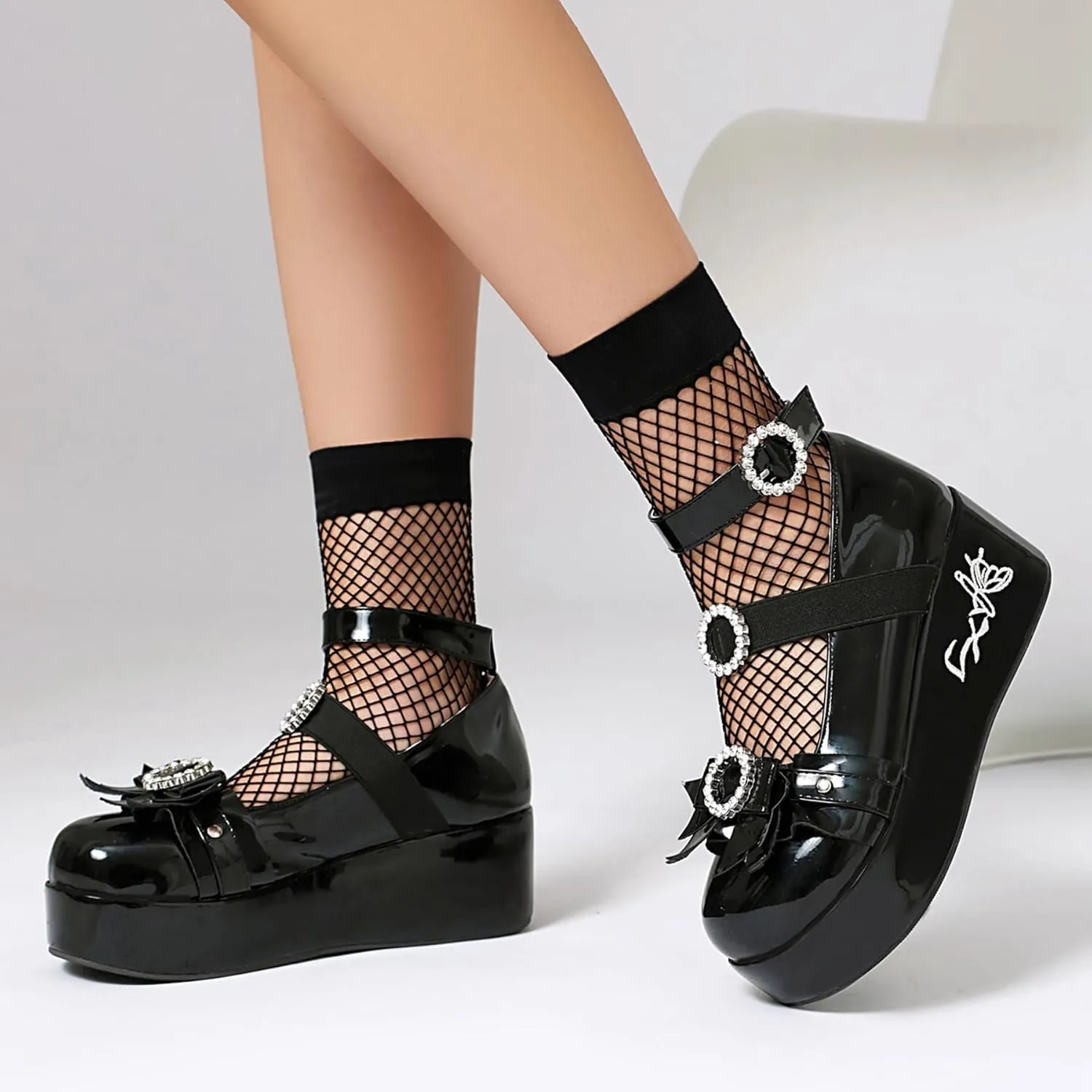 Gicoiz Gothic Mary Jane Women Patent Bow Pumps Wedge