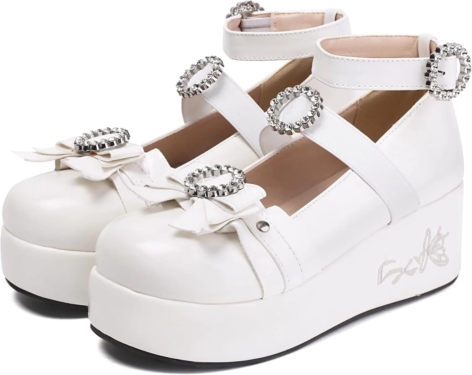 Gicoiz Gothic Mary Jane Women Patent Bow Pumps Wedge