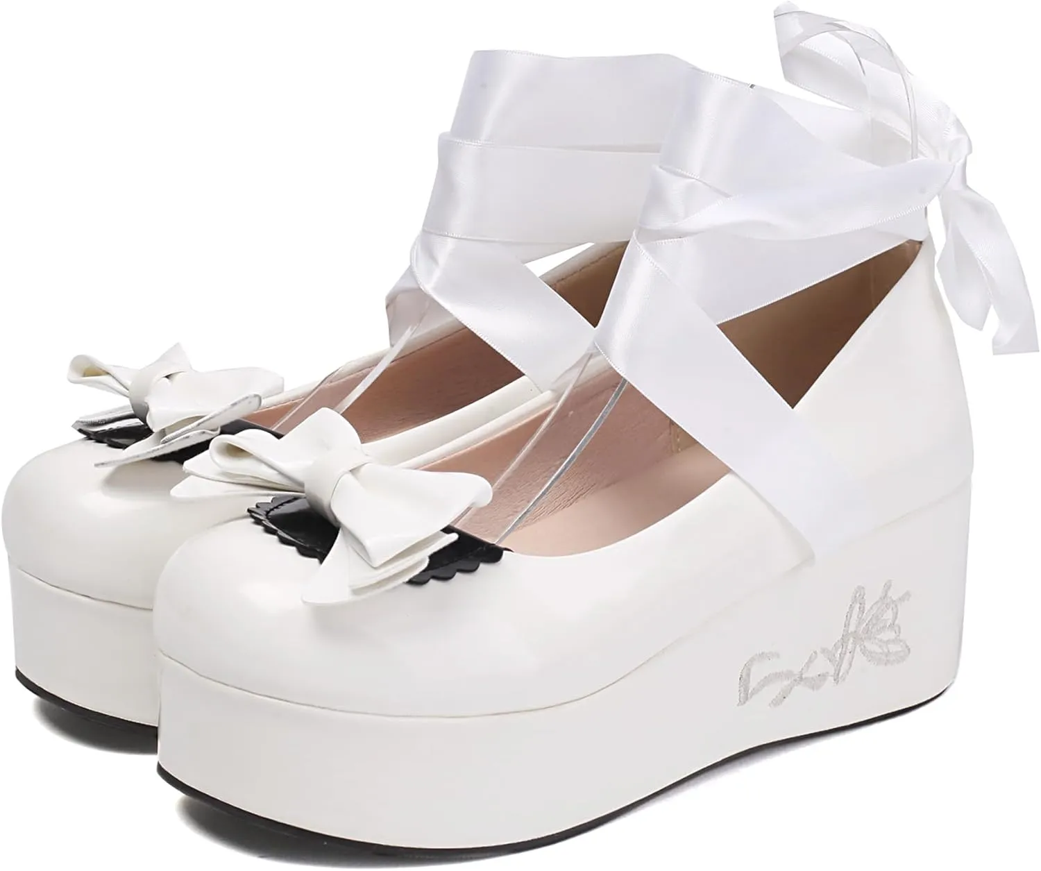 Gicoiz Gothic Mary Jane Women Patent Bow Pumps Wedge